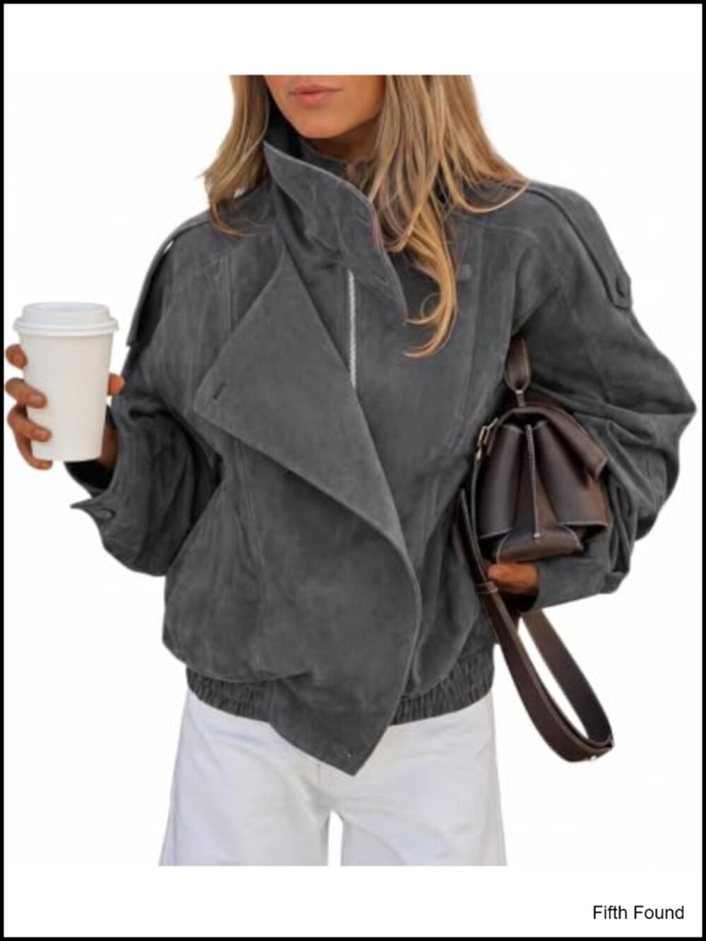 Faux Suede Oversized Moto Jacket Fall Zip Crop Coat